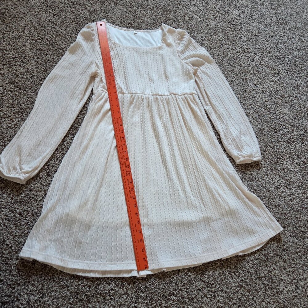 Cottagecore Dress Lg Cream Romantic Empire Waist Puff Sleeves Lined Square Neck - Picture 3 of 9